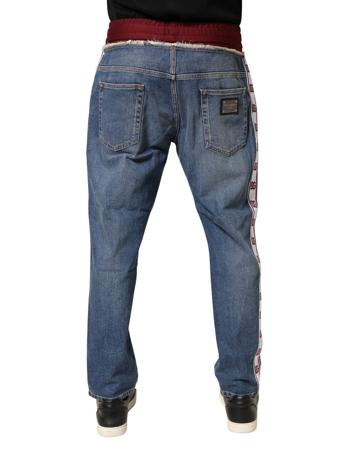 Dolce & Gabbana Blue Cotton Drawstring Straight Denim Jeans