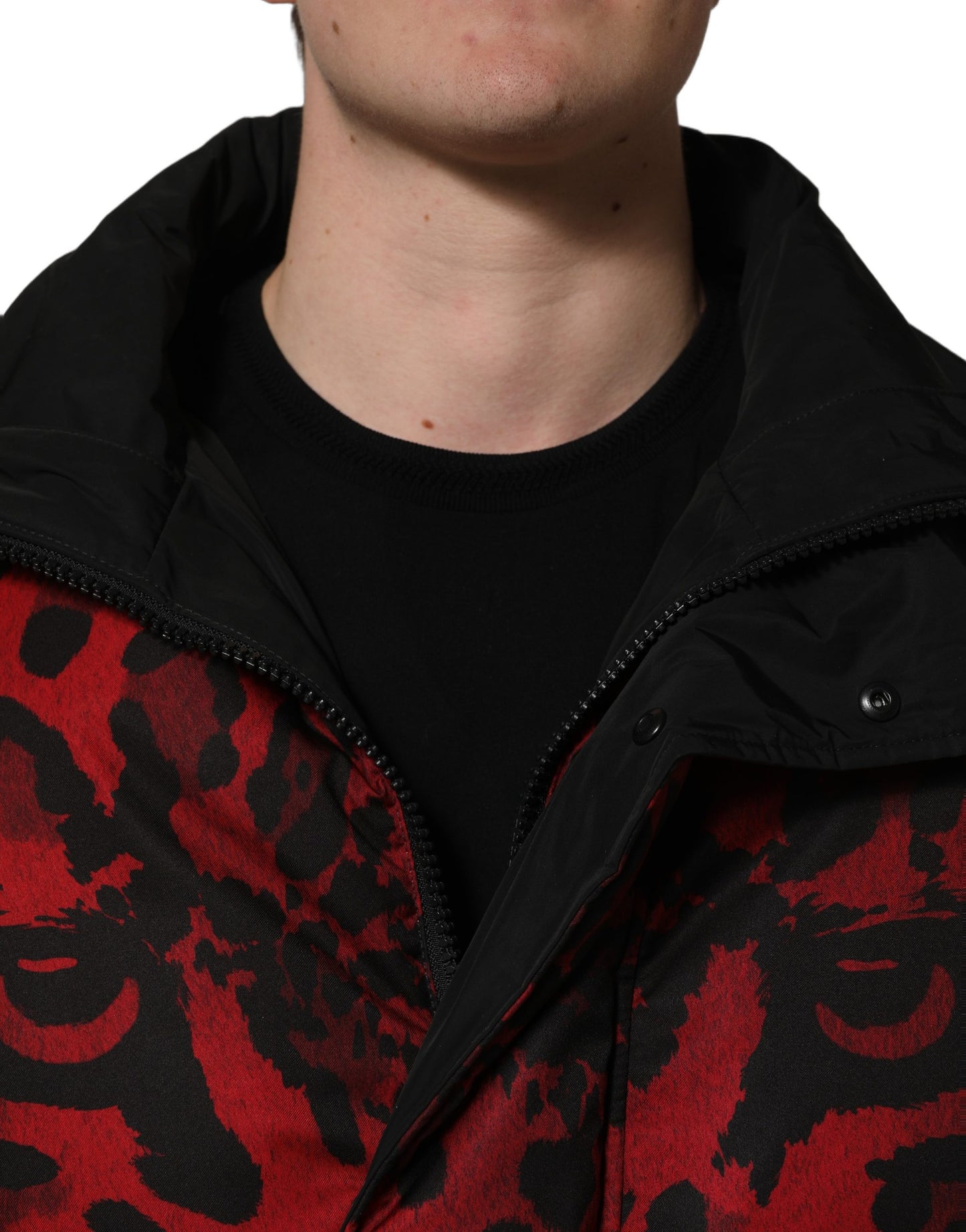Dolce & Gabbana Red Black Reversible Animal Print Puffer Coat Jacket