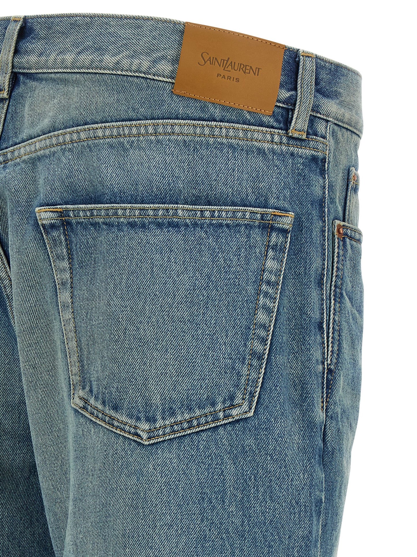 Saint Laurent Blue Cotton Straight-Leg Jeans