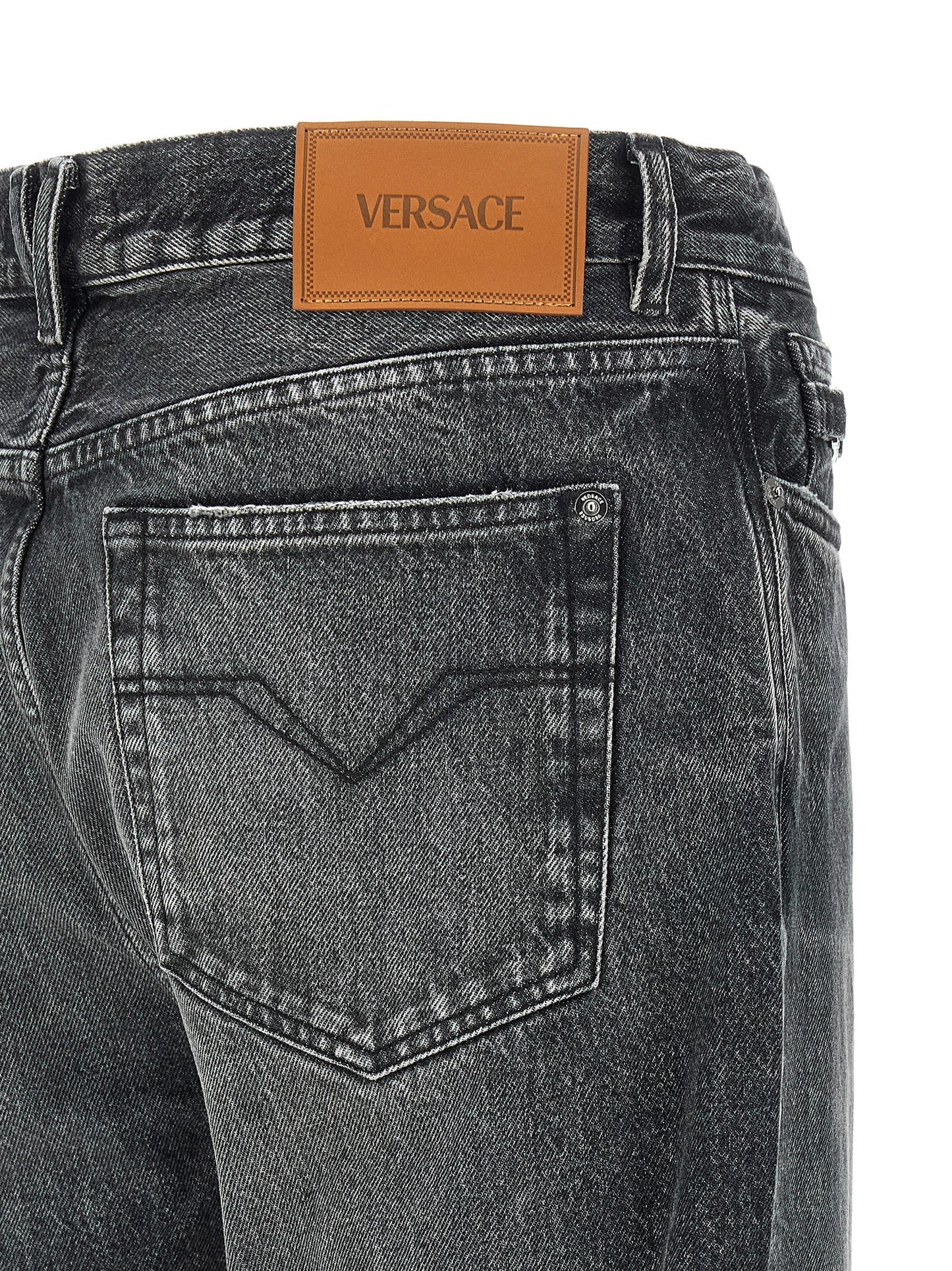 Jeans Versace Grigio in Cotone a Gamba Dritta