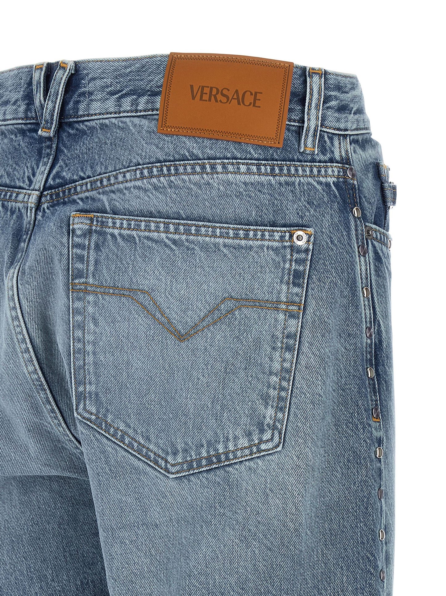 Jeans Versace Blu in Cotone a Gamba Dritta