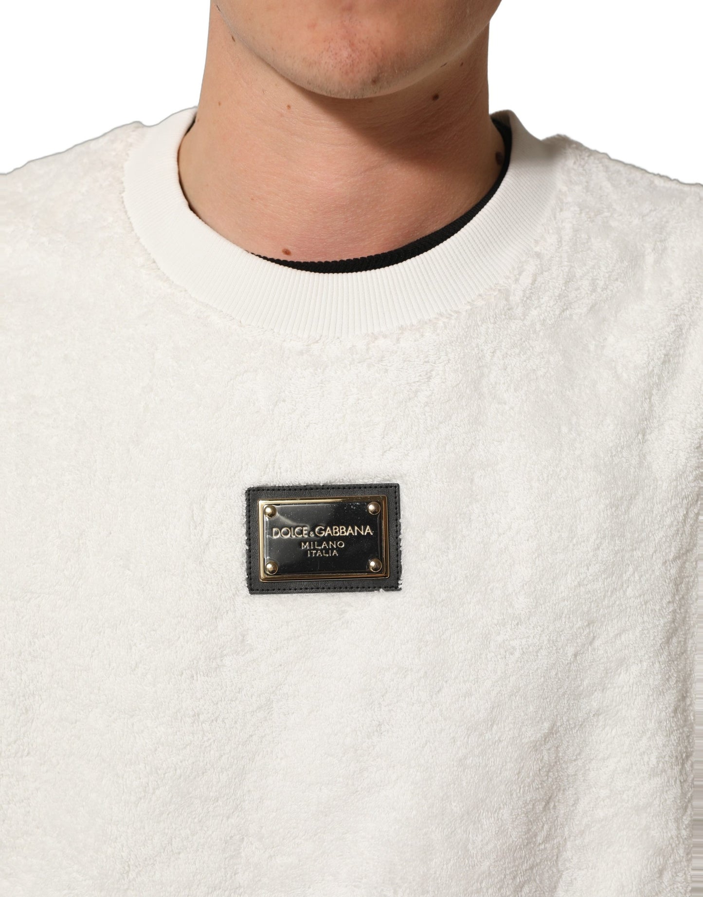 Dolce & Gabbana White LogoPlaque CrewNeck Sweatshirt Sweater