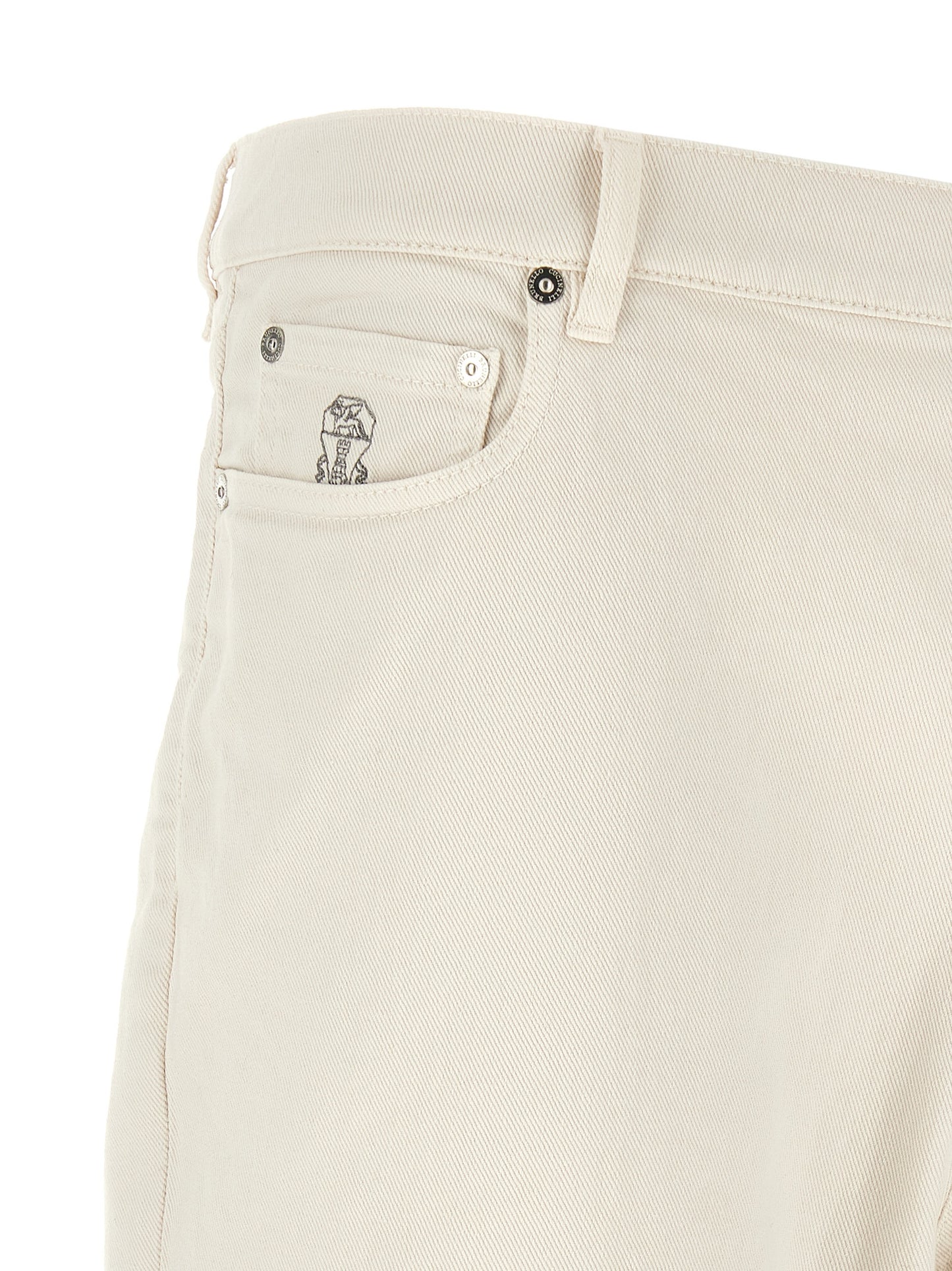 Brunello Cucinelli White Cotton Relaxed Fit Jeans
