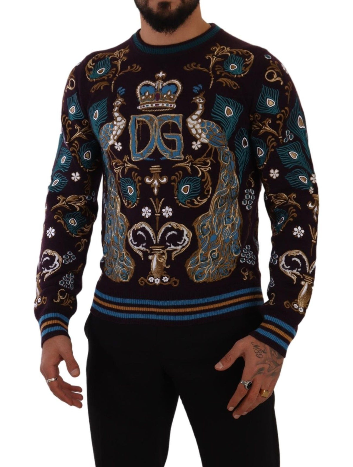 Dolce & Gabbana Bordeaux Cashmere DG Crown Embroidered Sweater