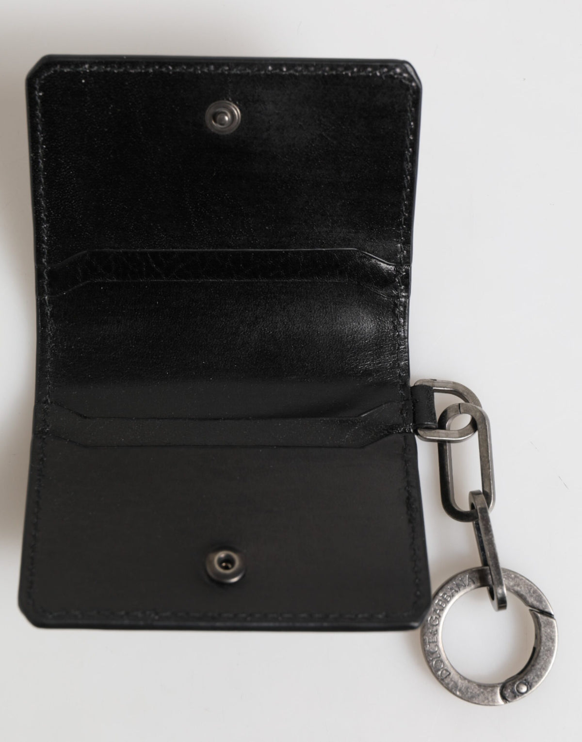Dolce & Gabbana Portemonnee Zwart Lederen Logo Reliëf Sleutelhanger Kaarthouder Portemonnee