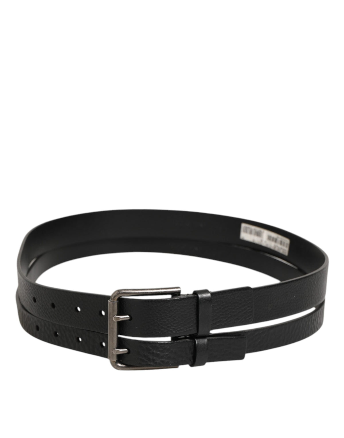Dolce & Gabbana Black Double Strap Leather Silver Buckle Belt