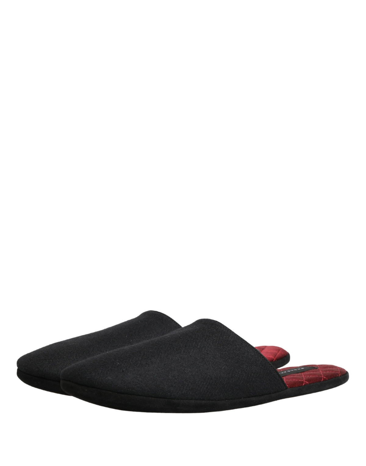 Dolce & Gabbana Black Wool Cashmere Red Quilted Slippers Shoes
