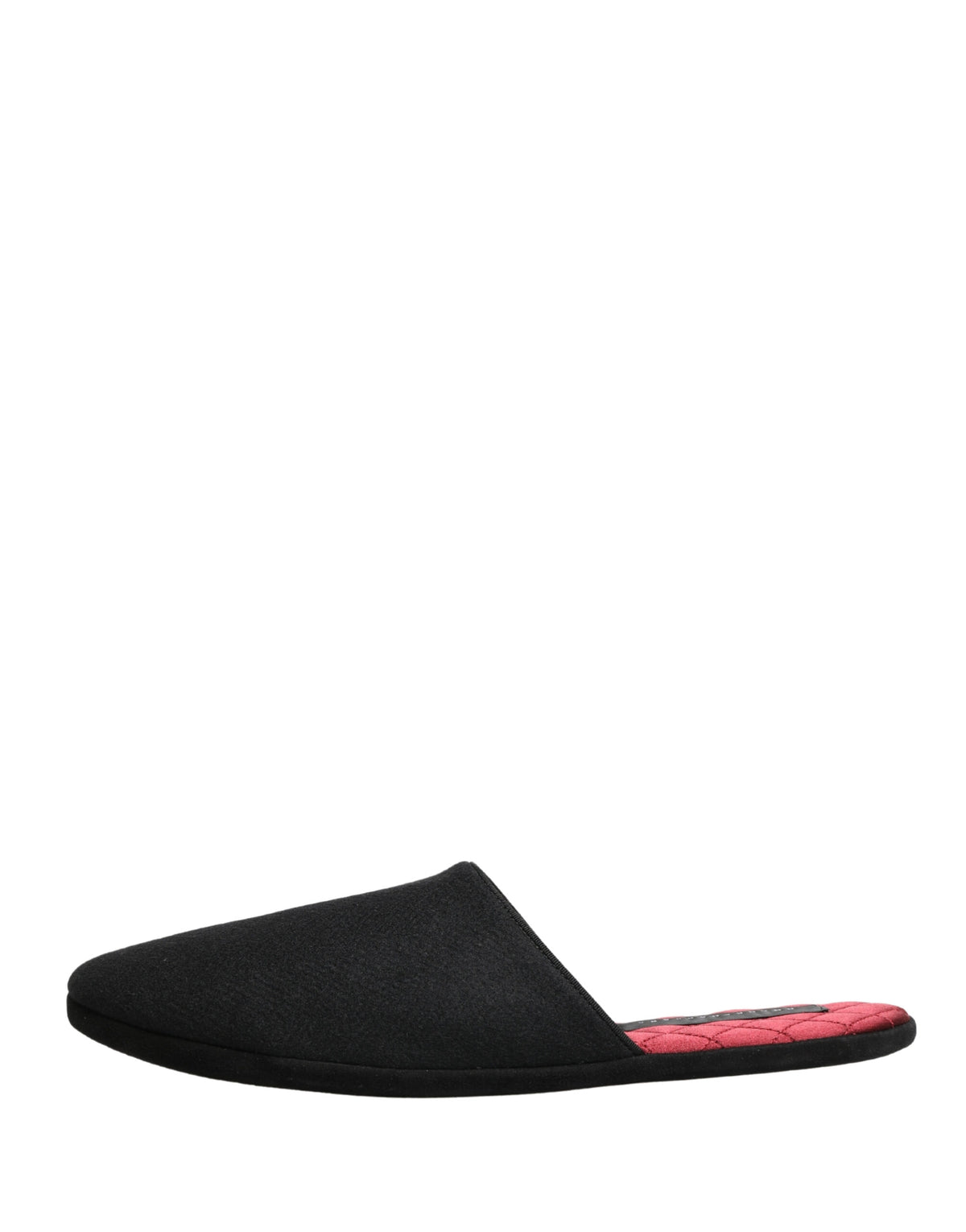 Dolce & Gabbana Black Wool Cashmere Red Quilted Slippers Shoes