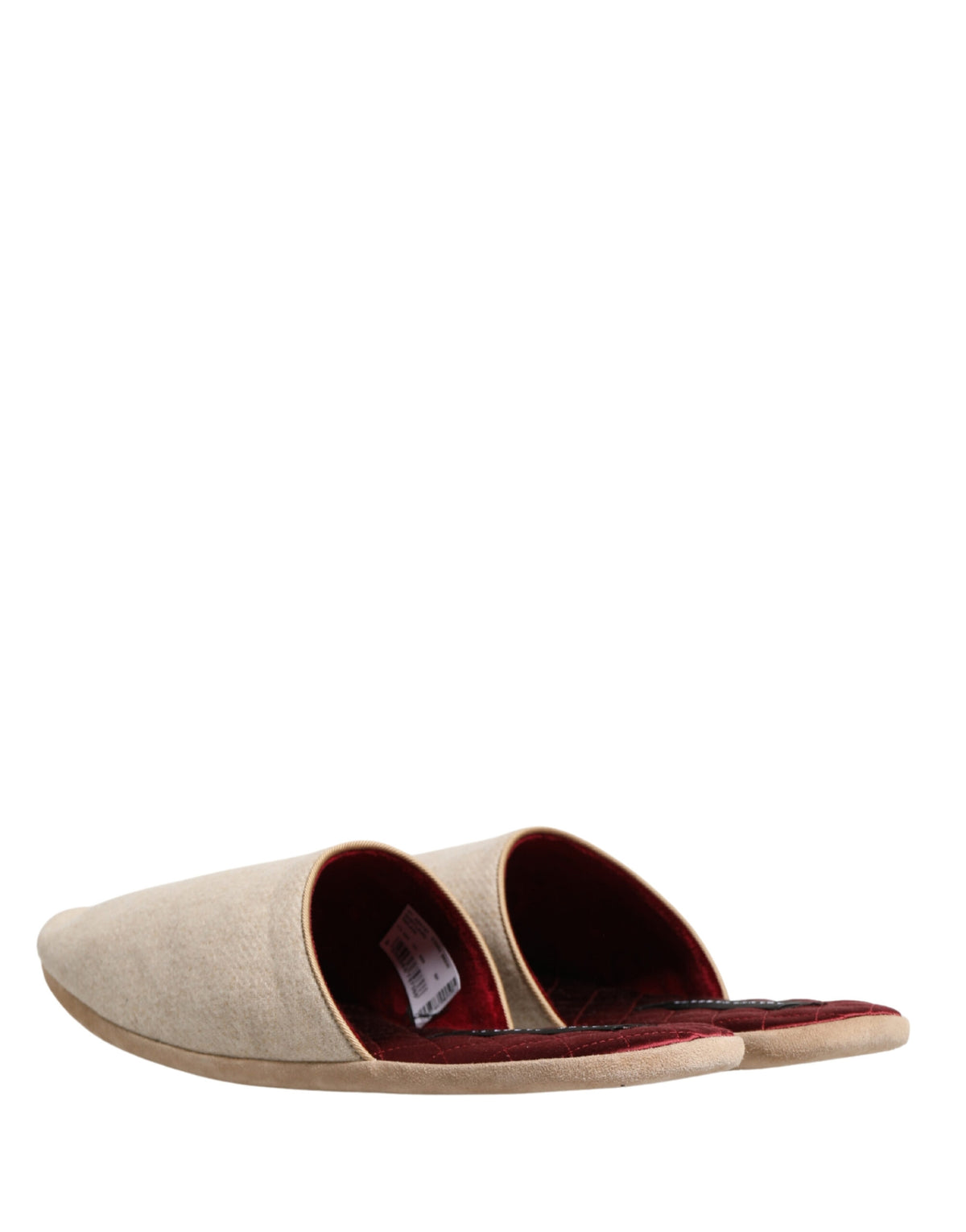 Dolce & Gabbana Beige Shetland Wool Red Quilted Slippers Shoes