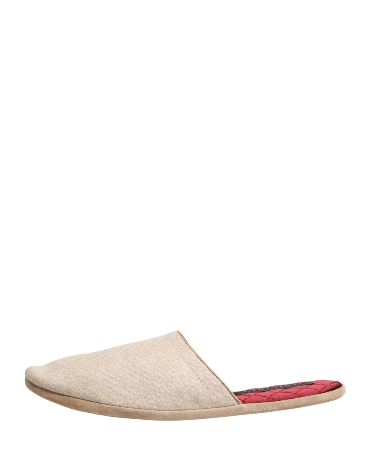 Dolce & Gabbana Beige Shetland Wool Red Quilted Slippers Shoes