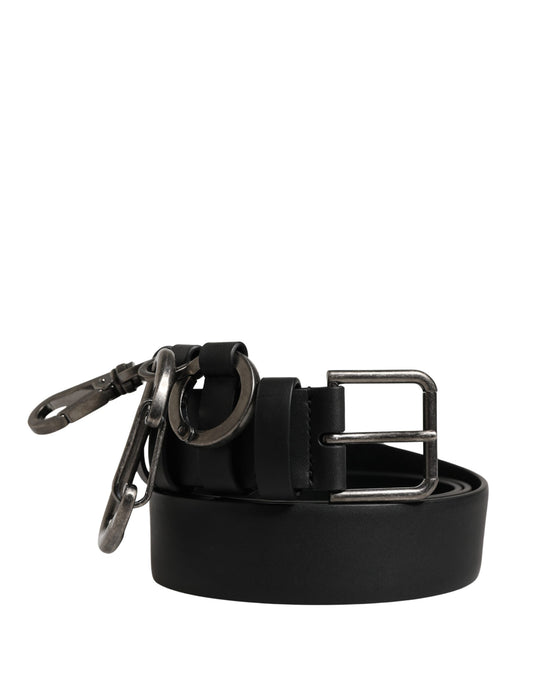 Dolce & Gabbana Black Calf Leather Silver Metal Buckle Belt
