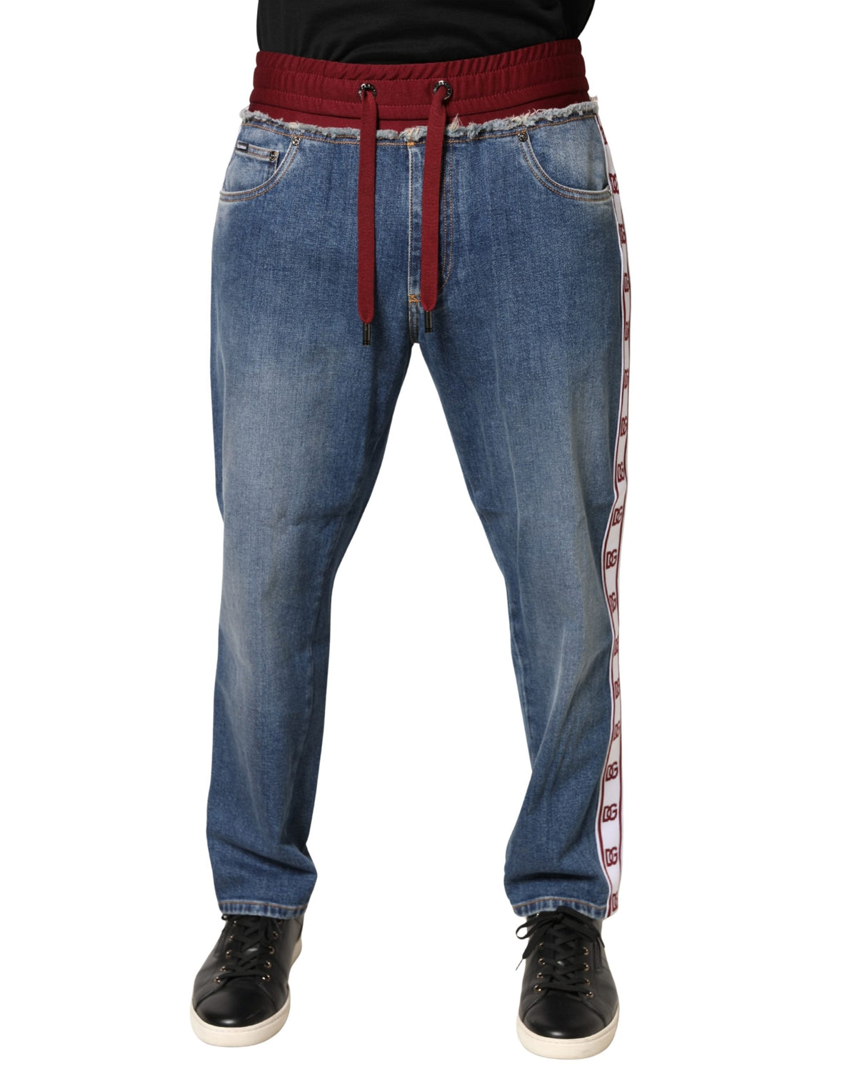 Dolce & Gabbana Blue Cotton Drawstring Straight Denim Jeans