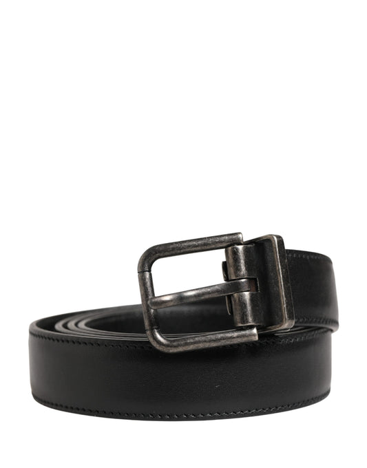 Dolce & Gabbana Men Black Classic Leather Metal Buckle Belt