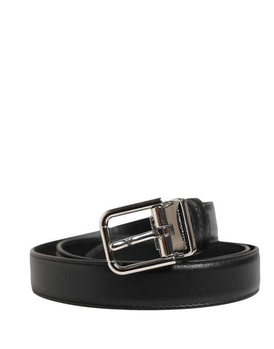 Dolce & Gabbana Men Black Classic Leather Metal Buckle Belt