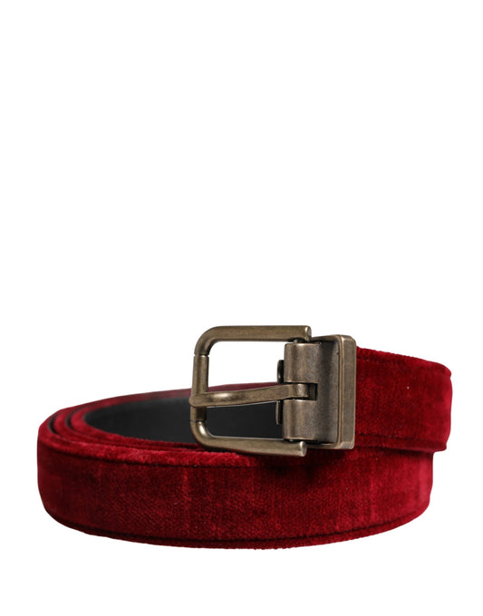 Dolce & Gabbana Men Burgundy Velvet Cotton Metal Buckle Belt