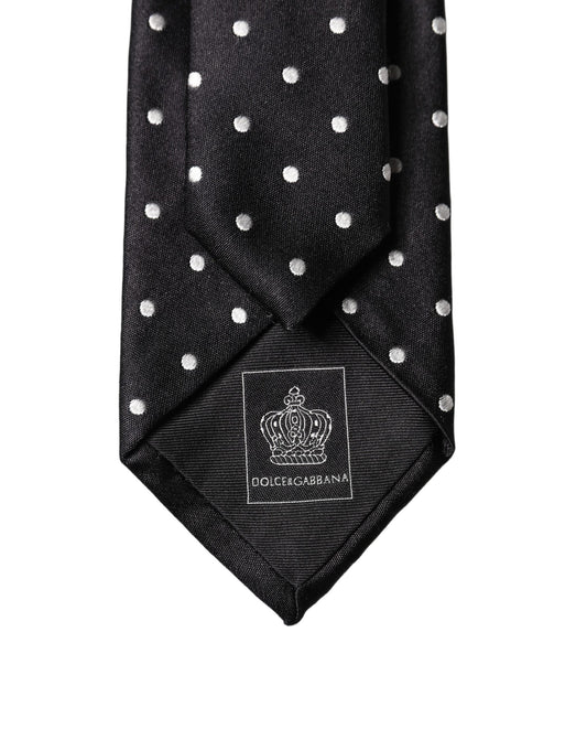 Dolce & Gabbana Schwarze Weiße Tupfen Seide Verstellbare Herren Krawatte