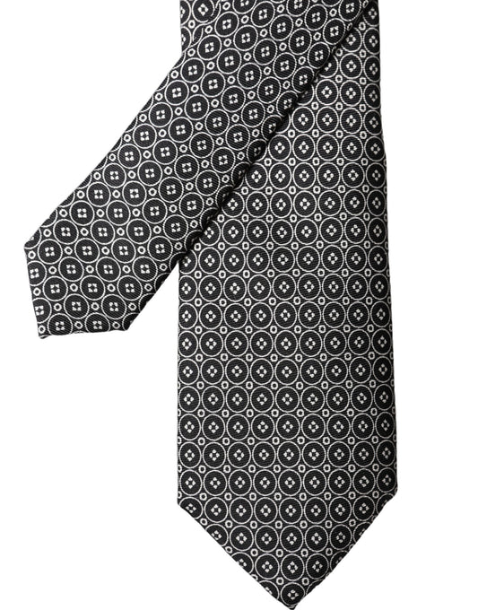 Dolce & Gabbana Black White Patterned Silk Adjustable Men Necktie Tie