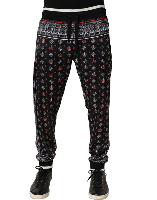Dolce & Gabbana Black Bandana Crown Jogger Men Trouser Pants