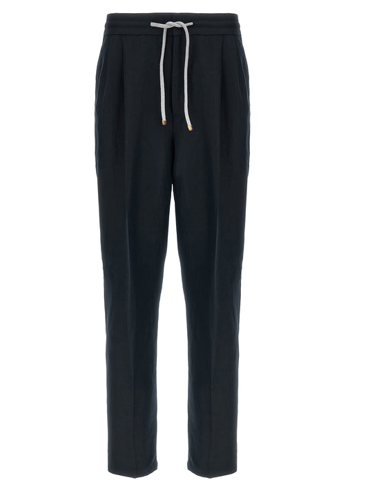 Brunello Cucinelli Blue Linen Casual Pants