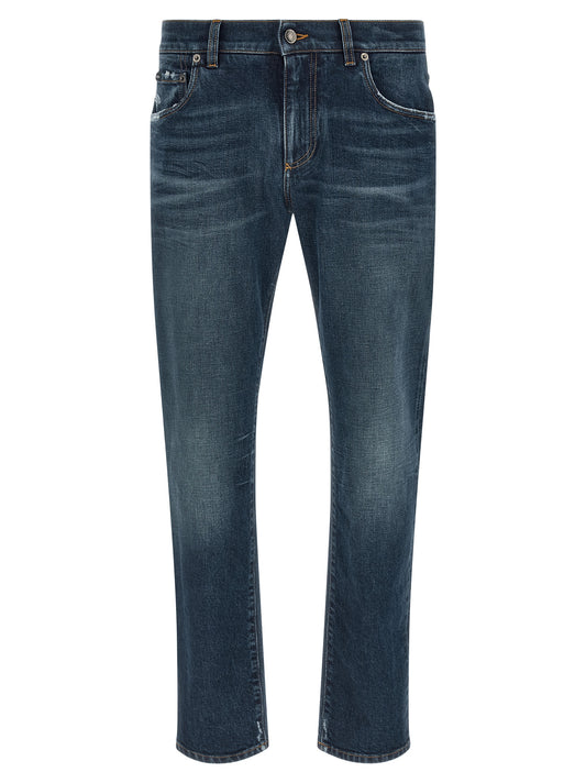 Dolce & Gabbana Blue Cotton Slim Fit Jeans