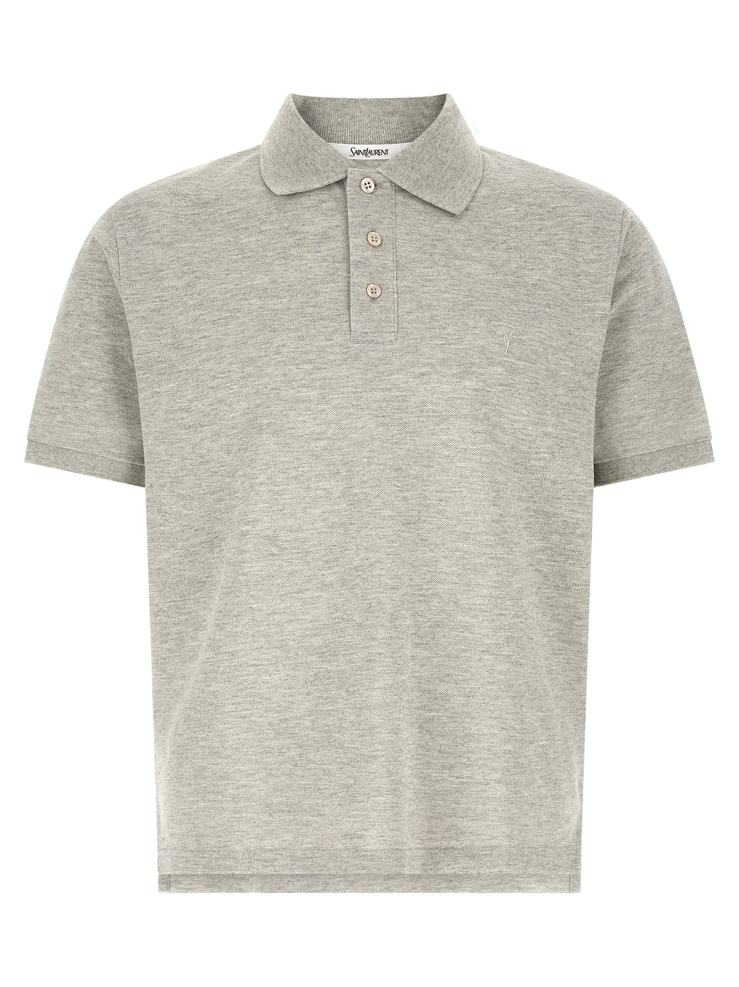 Maglia Polo in Cotone Grigio Chiaro di Saint Laurent