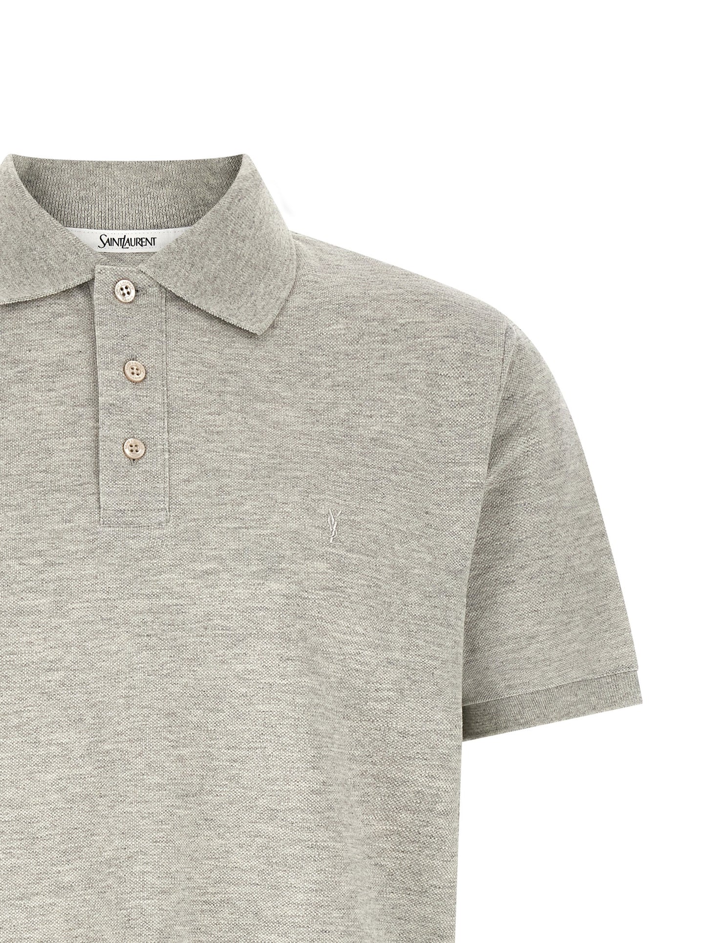 Maglia Polo in Cotone Grigio Chiaro di Saint Laurent