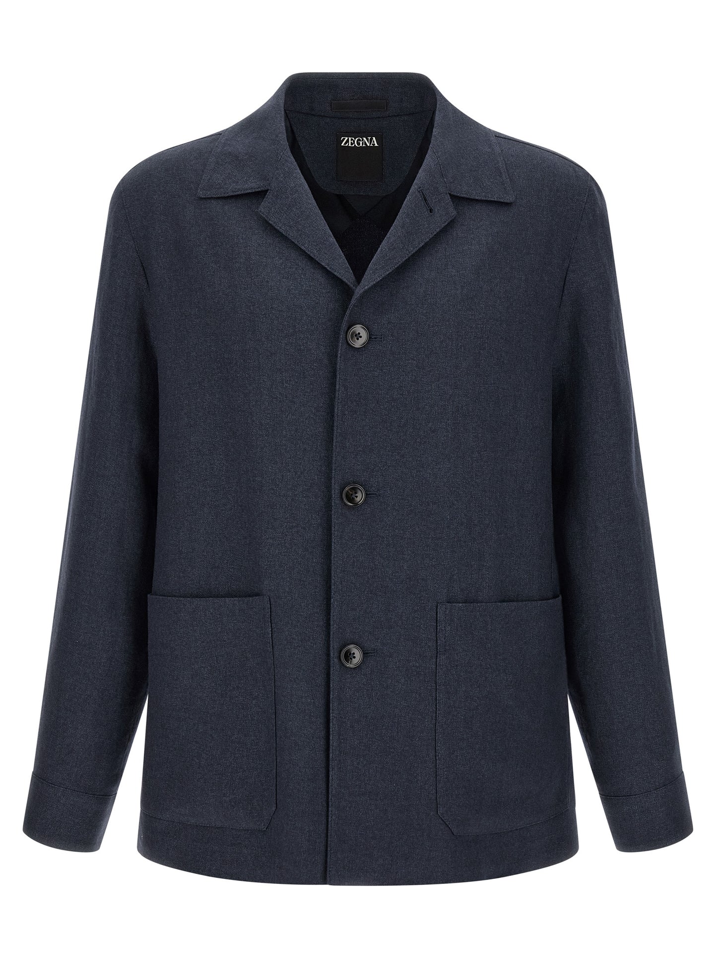 ZEGNA Blue Linen Full-Length Jacket
