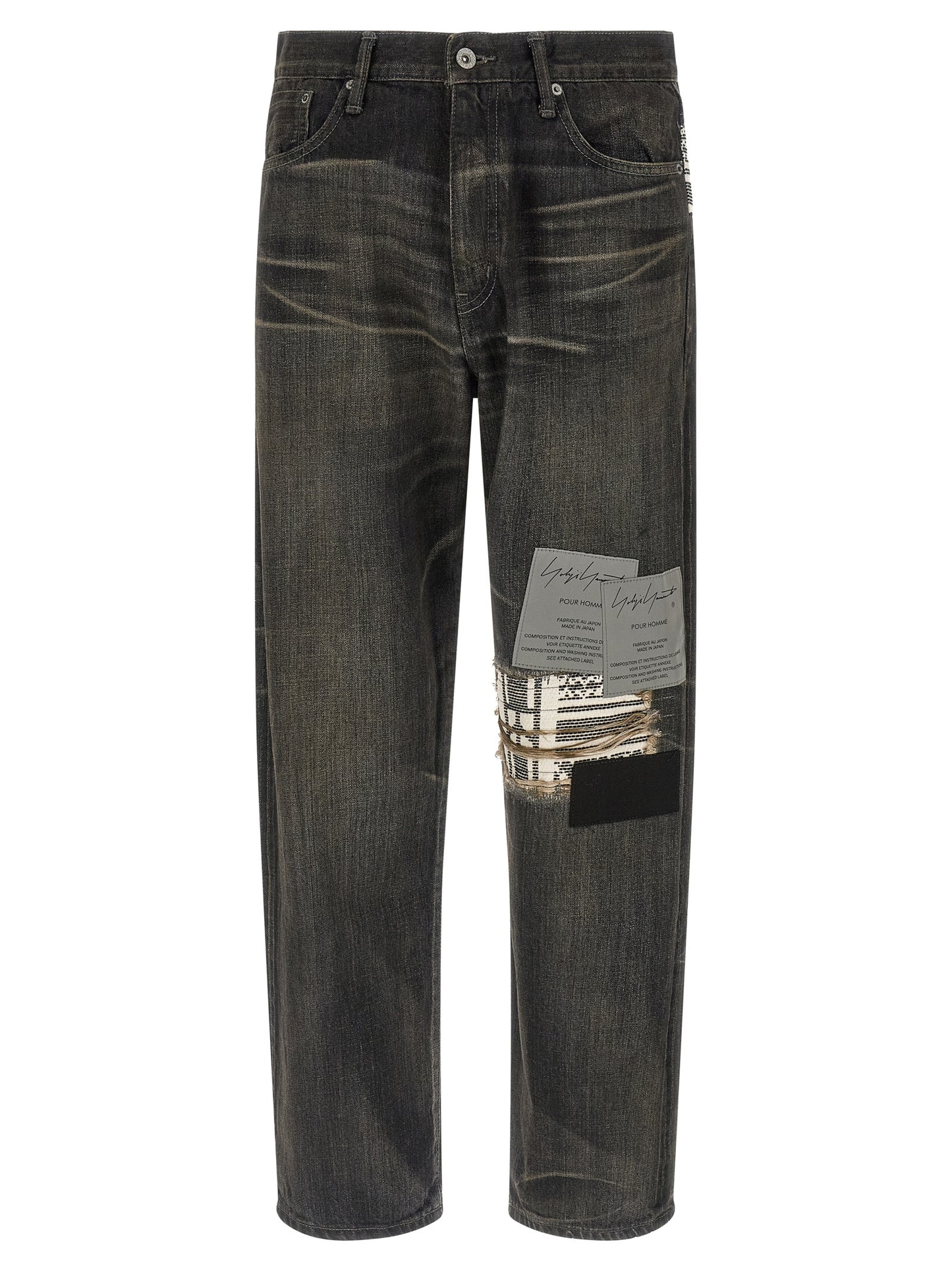 Yohji Yamamoto Black Cotton Tapered Jeans