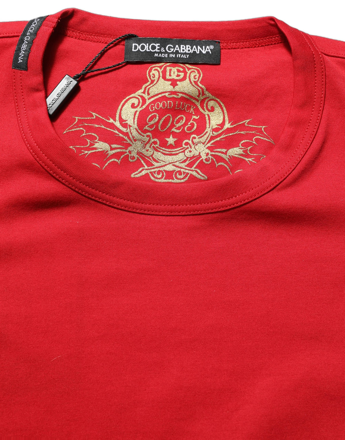Dolce & Gabbana T-shirt Girocollo in Cotone Rosso Goodluck 2023