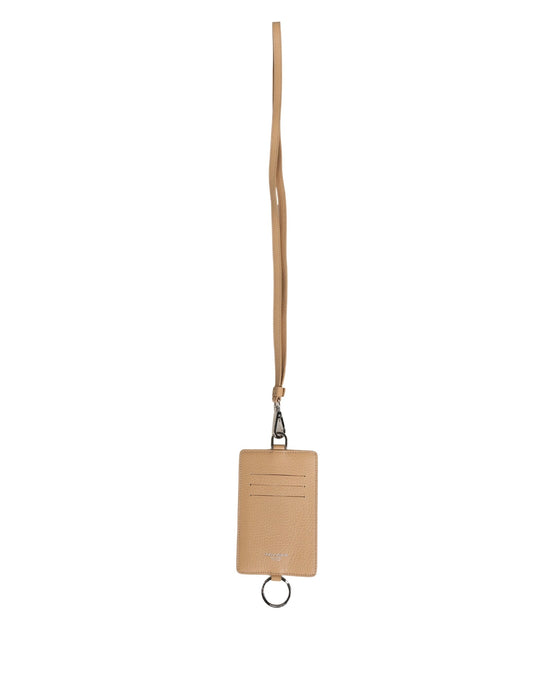 Dolce & Gabbana Beige Leder Logo Geprägtes Schlüsselband Kartenetui Geldbörse