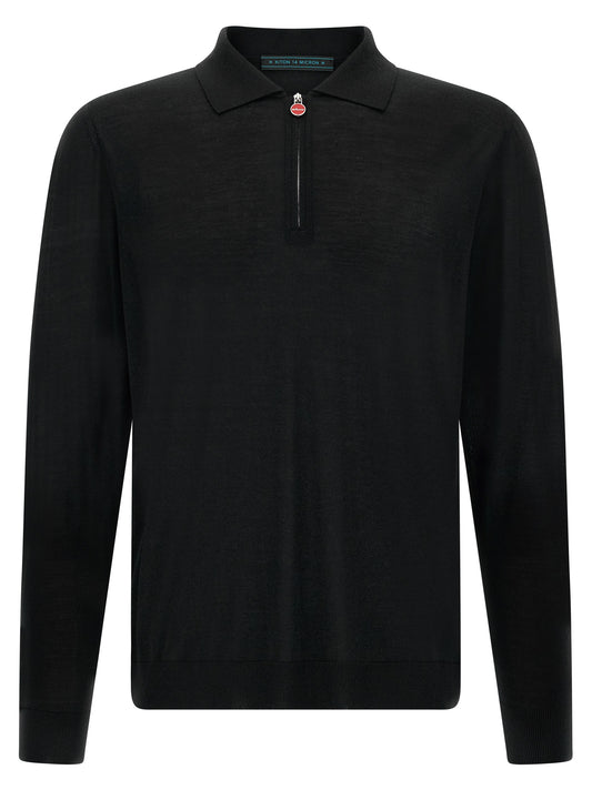 Kiton Black Wool Polo Shirt