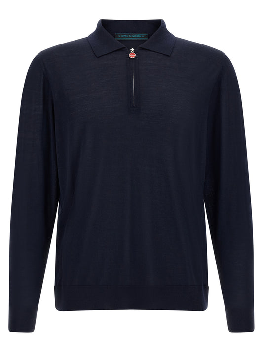 Kiton Blue Wool Polo Shirt