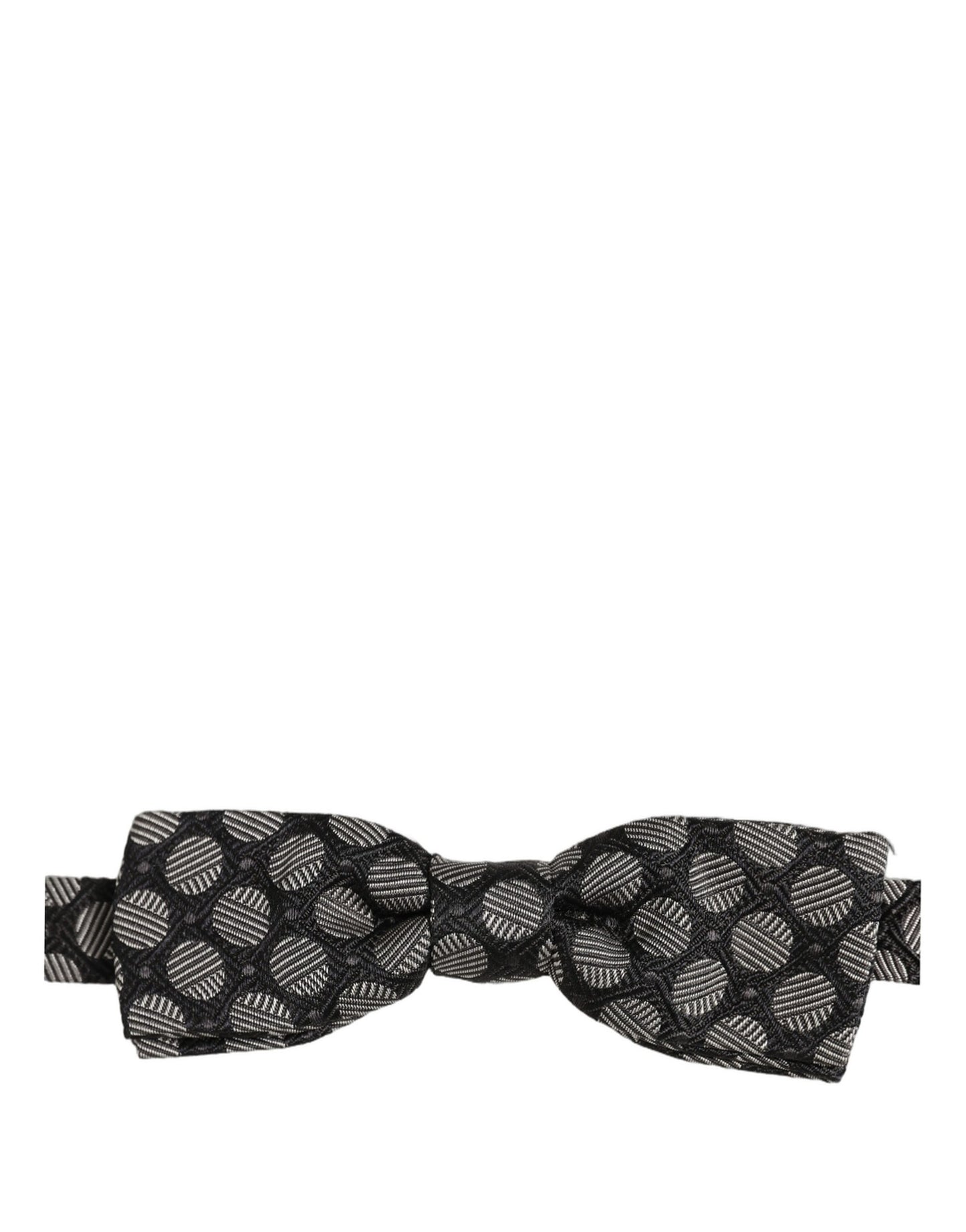 Dolce & Gabbana Dark Gray White Geometric Silk Adjustable Neck Papillon Bow Tie