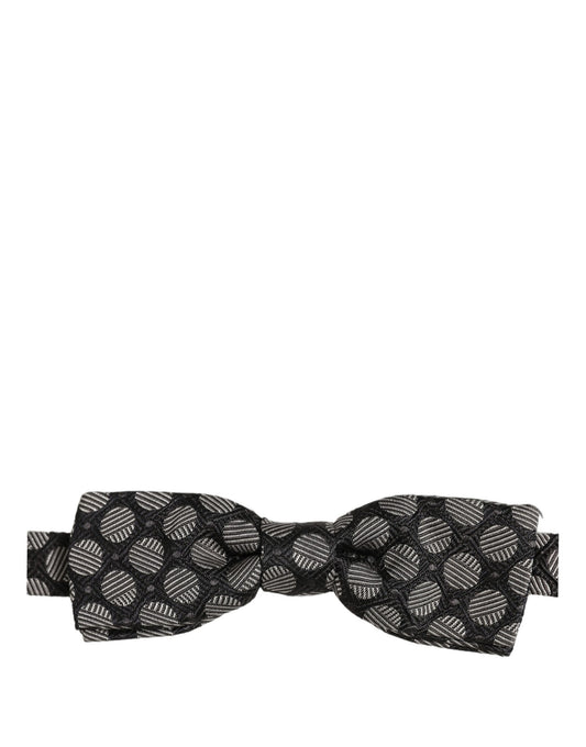 Dolce & Gabbana Dark Gray White Geometric Silk Adjustable Neck Papillon Bow Tie