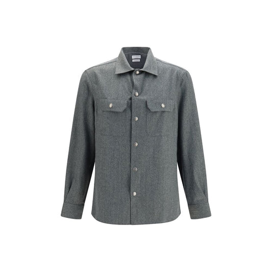 Brunello Cucinelli Gray Wool Oves Aries Dress Shirt