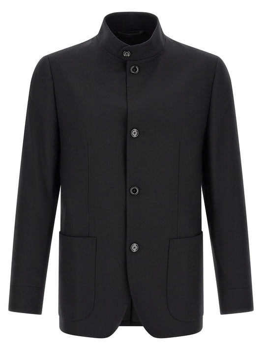 Lardini Black Cashmere Full-Length Jacket