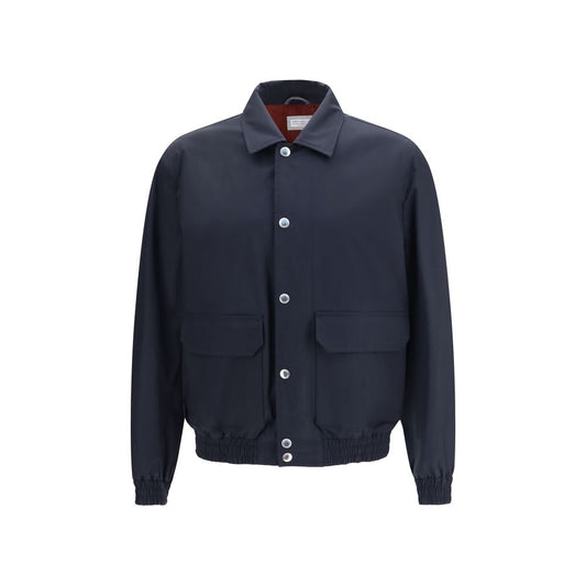 Brunello Cucinelli Blue Silk Biker Jacket