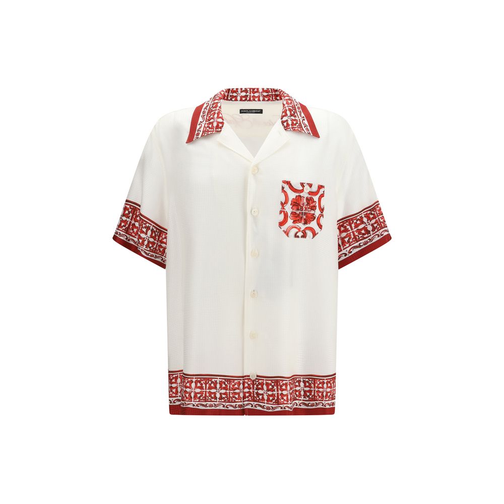 Dolce & Gabbana White Silk Pattern Shirt