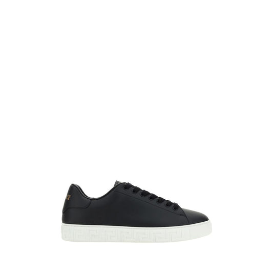 Versace Black Calf Leather Bos Taurus Low Top Sneakers