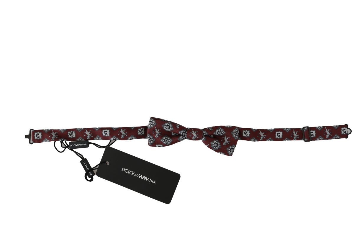 Dolce & Gabbana Men Bordeaux Maroon Lion Silk Adjustable Neck Bow Tie