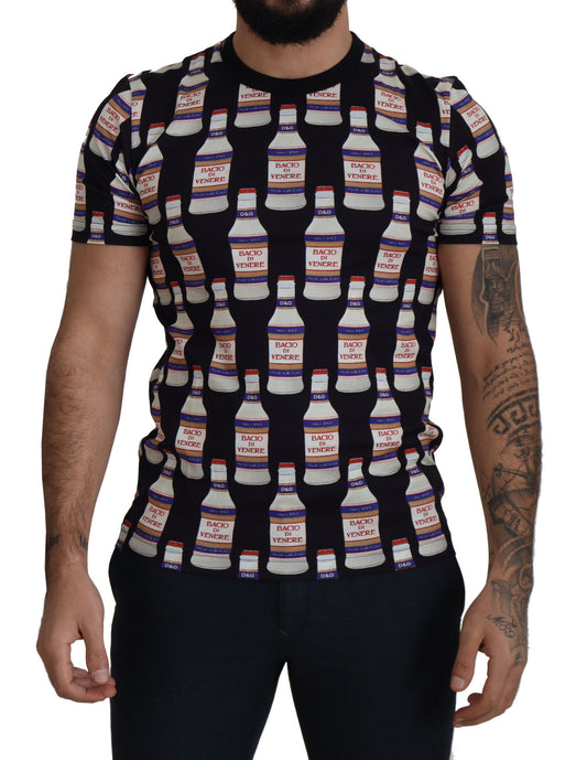 Dolce & Gabbana Schwarzes Bacio Di Venere Baumwoll-T-Shirt mit Rundhalsausschnitt