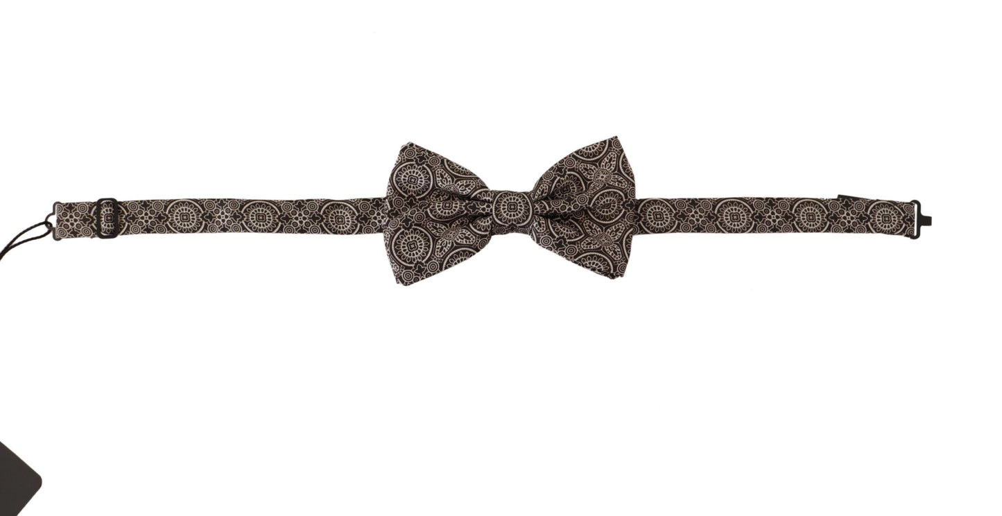 Dolce & Gabbana Black white 100% Silk Adjustable Neck Papillon Tie