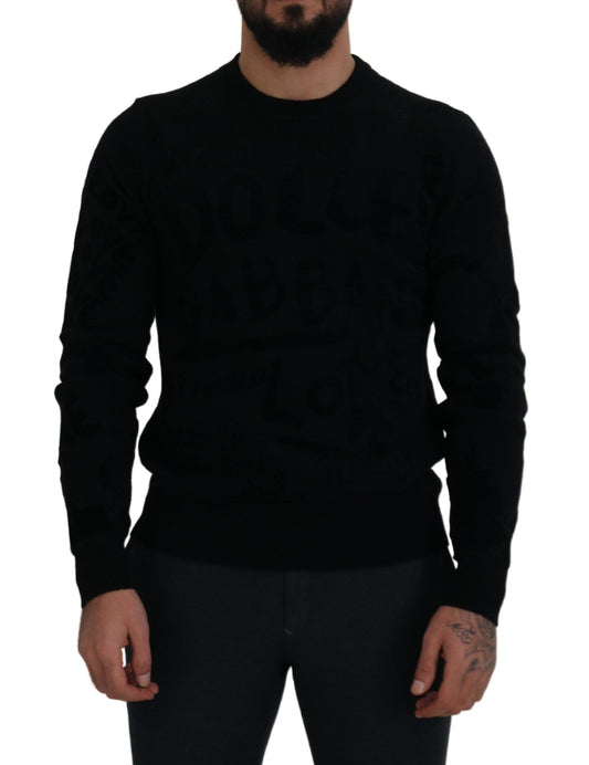 Dolce & Gabbana Zwart Wollen Trui met Ronde Hals en Logopatroon