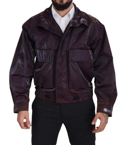 Dolce & Gabbana Purple Nylon Collared Biker Coat Jacket