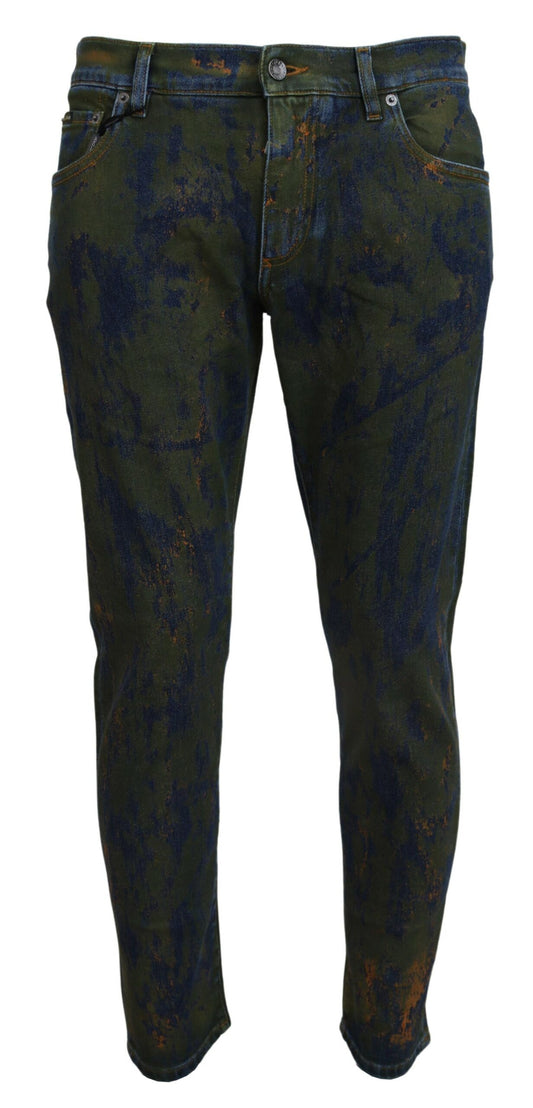 Dolce & Gabbana Blau Grüne Skinny Baumwoll-Jeans
