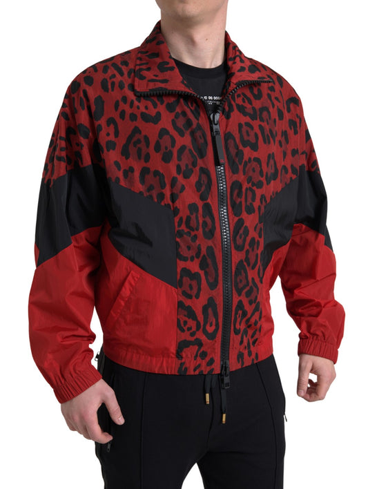 Dolce & Gabbana Rode Luipaard Nylon Sweater met Volledige Rits