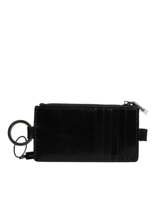 Dolce & Gabbana Schwarzes Kartenetui aus Pferdeleder mit Lanyard und Logo