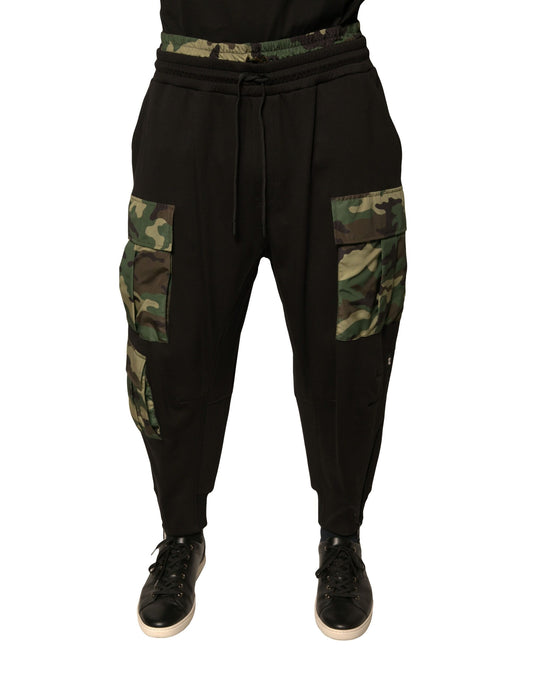 Dolce & Gabbana Schwarze Camouflage Baumwoll-Jogginghose mit Cargotaschen
