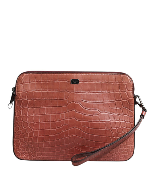 Dolce & Gabbana Bordeaux Krokodilleder Logo Plakette Herren Aktenkoffer