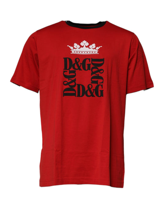 Dolce & Gabbana Rotes Logo Crown Baumwoll-Rundhals-T-Shirt